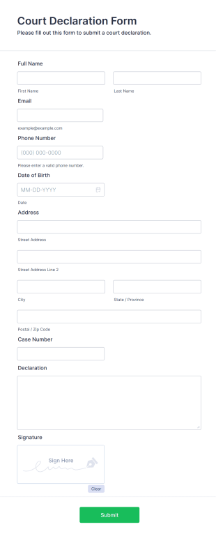 Court Declaration Form Template