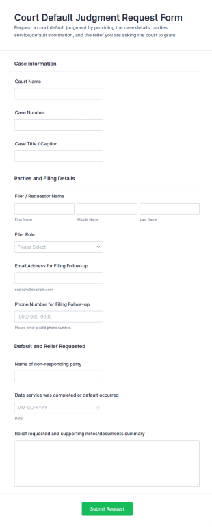 Court Default Judgment Request Form Template