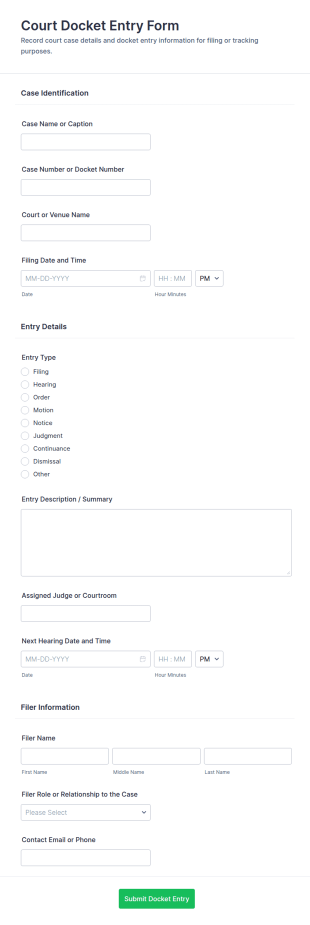 Court Docket Entry Form Template