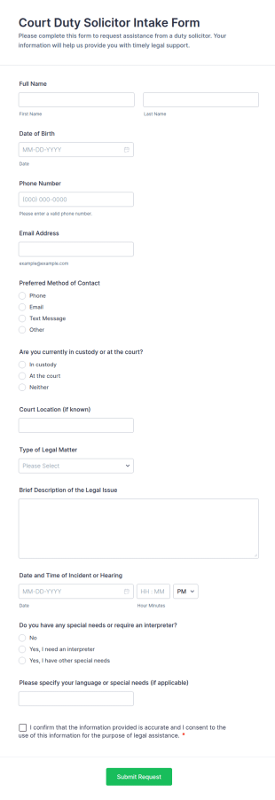 Court Duty Solicitor Intake Form Template