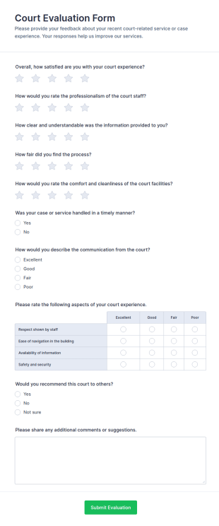 Court Evaluation Form Template