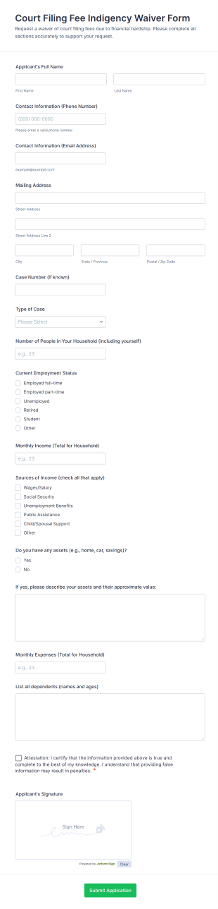 Court Filing Fee Indigency Waiver Form Template