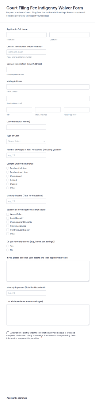 Court Filing Fee Indigency Waiver Form Template
