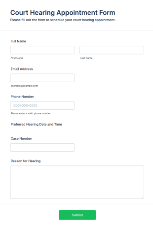Court Hearing Appointment Form Template