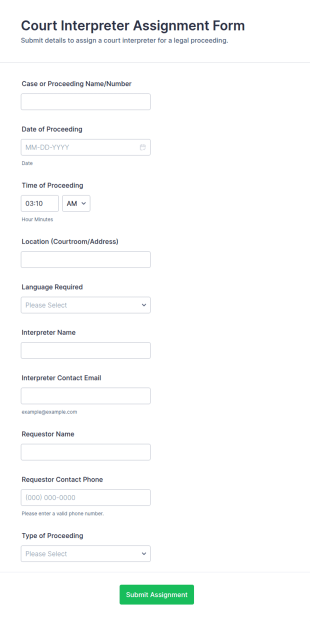 Court Interpreter Assignment Form Template