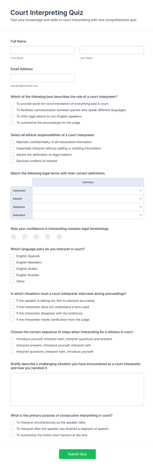 Court Interpreting Quiz Form Template