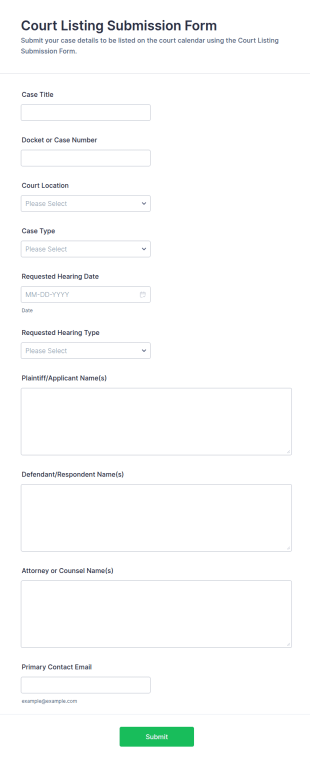 Court Listing Submission Form Template