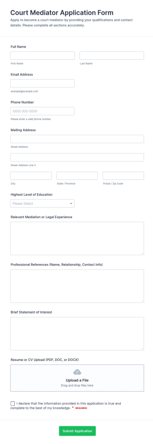 Court Mediator Application Form Template