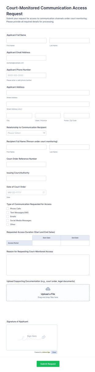 Court Monitored Communication Access Request Form Template