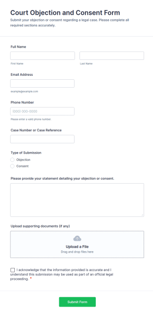 Court Objection And Consent Form Template