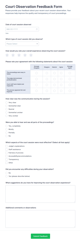 Court Observation Feedback Form Template