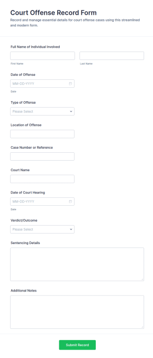 Court Offense Record Form Template