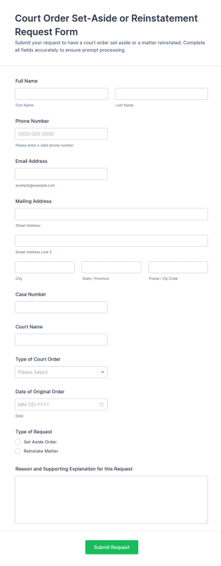 Court Order Set Aside Or Reinstatement Request Form Template
