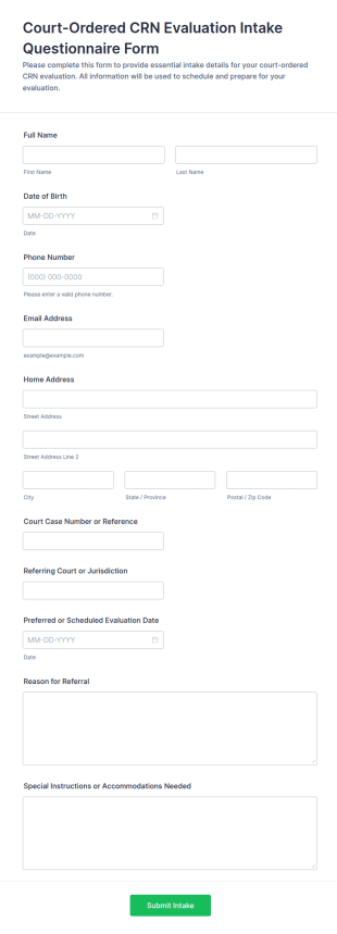 Court Ordered CRN Evaluation Intake Form Template