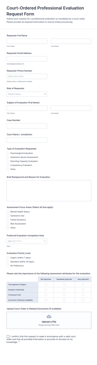 Court Ordered Professional Evaluation Request Form Template