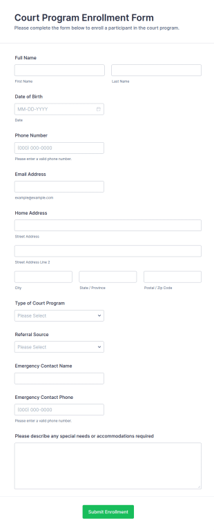 Court Program Enrollment Form Template