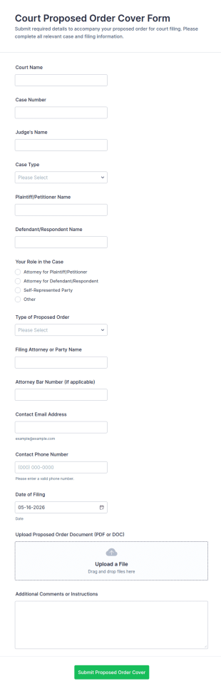 Court Proposed Order Cover Form Template