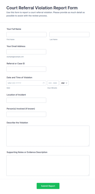 Court Referral Violation Report Form Template