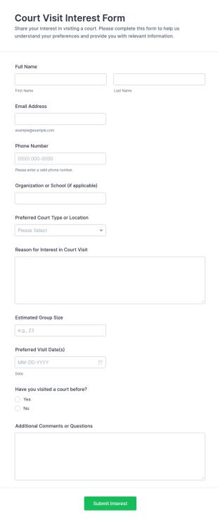 Court Visit Interest Form Template