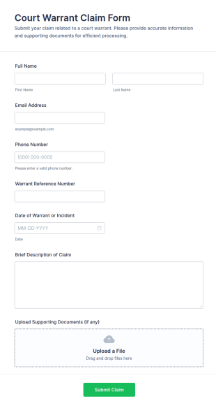 Court Warrant Claim Form Template