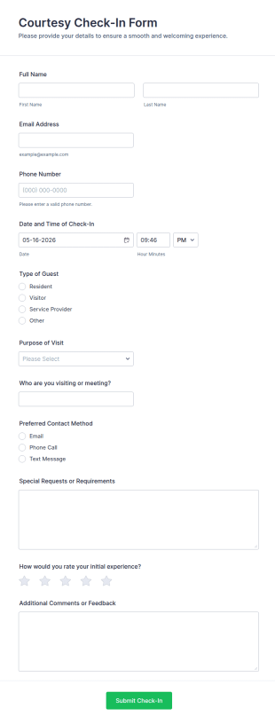 Courtesy Check In Form Template