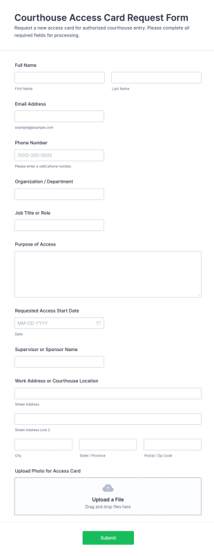Courthouse Access Card Request Form Template