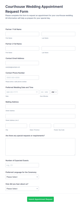 Courthouse Wedding Appointment Request Form Template