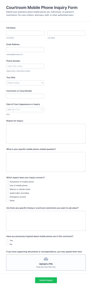 Courtroom Mobile Phone Inquiry Form Template
