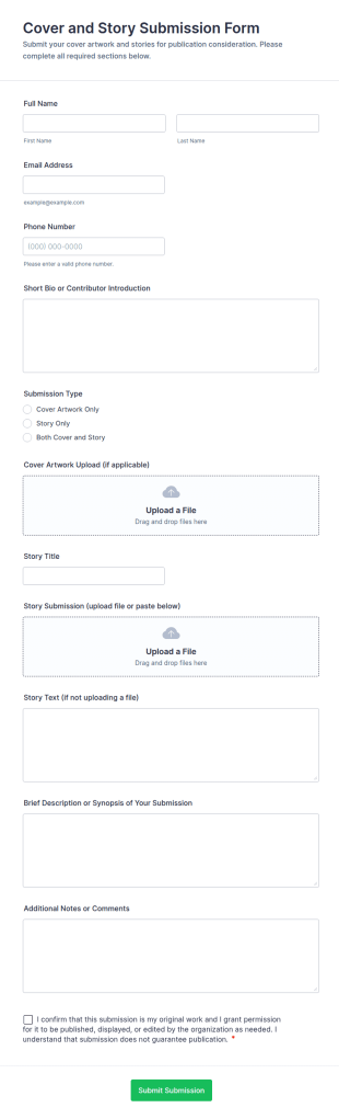 Cover And Story Submission Form Template