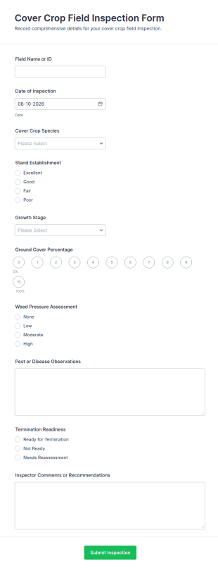 Cover Crop Field Inspection Form Template