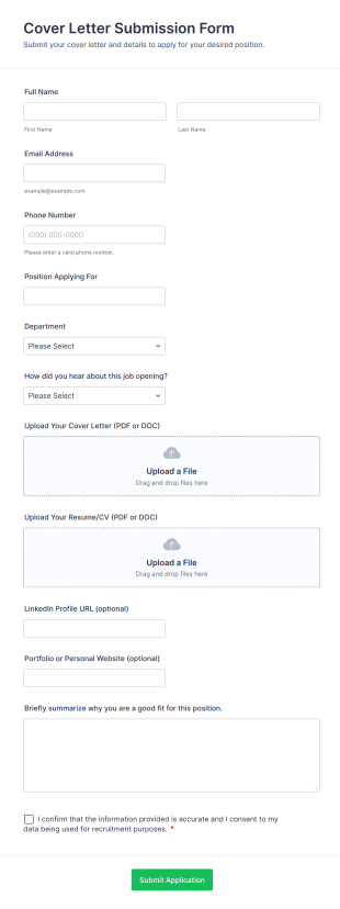 Cover Letter Submission Form Form Template