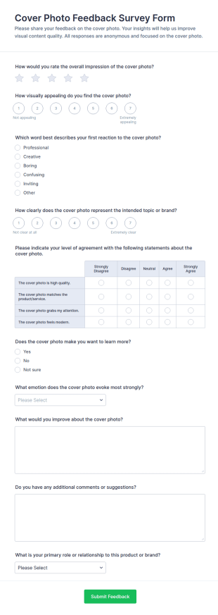 Cover Photo Feedback Survey Form Template