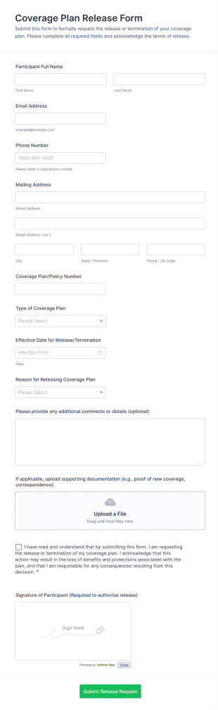 Coverage Plan Release Form Template