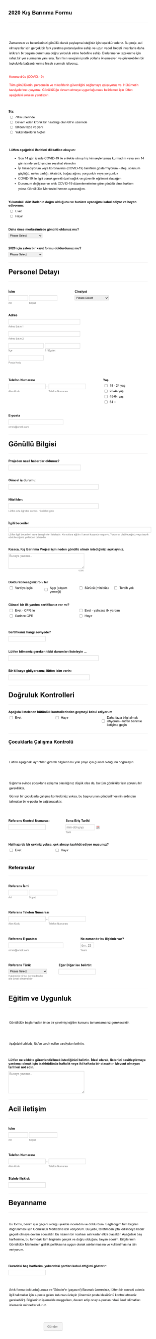 COVID 19 2020 Gönüllü Kayıt Form Template