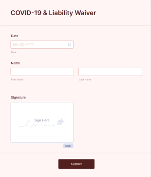 COVID 19 Liability Waiver Form Template