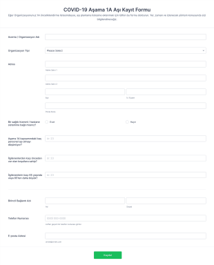 COVID 19 Aşama 1A Aşı Kayıt Form Template