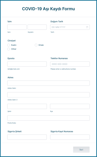 COVID 19 Aşı Kaydı Form Template