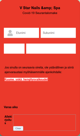 Covid 19 Asiakkaiden Ajanvarauslomake