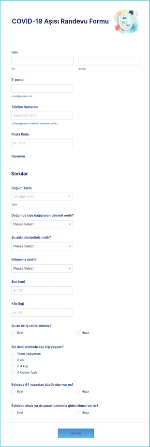 COVID 19 Aşısı Randevu Form Şablonu