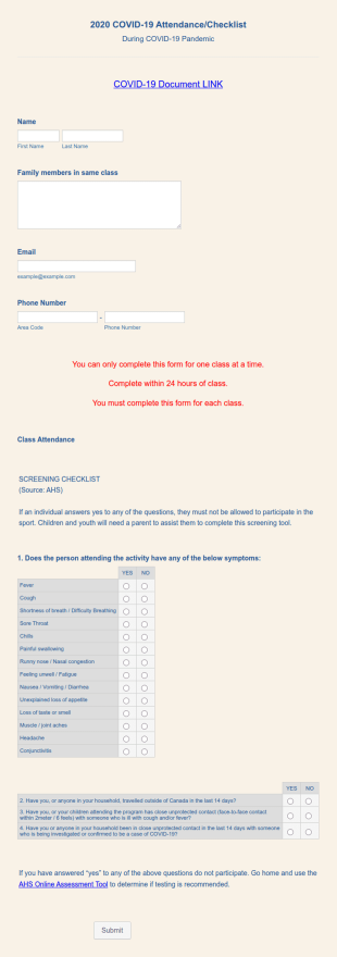 COVID 19 AttendanceChecklist Form Template