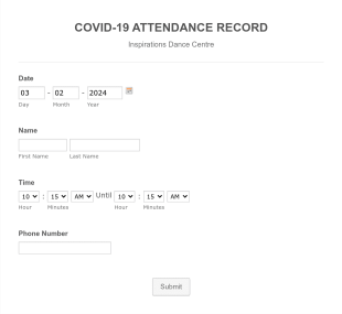 Covid 19 Attendance Record Form Template