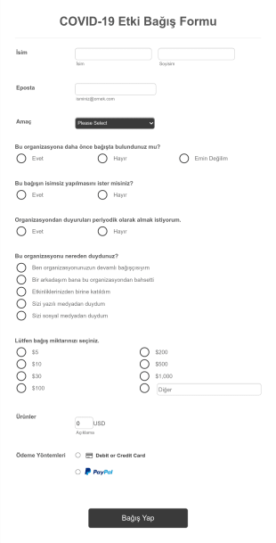 COVID 19 Bağış Form Şablonu
