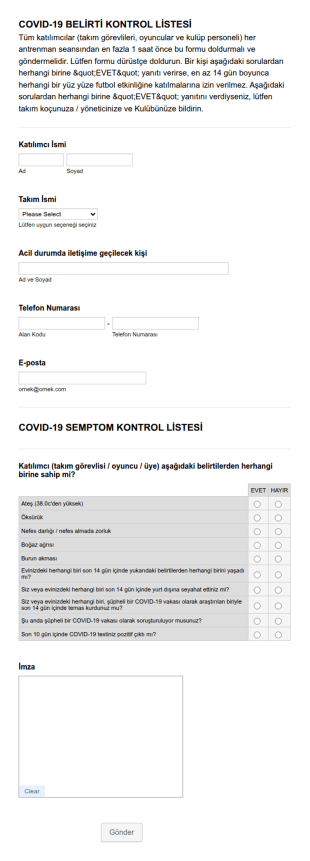 Covıd 19 Belirti Kontrol Listesi Form Şablonu