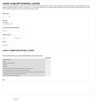 COVID 19 BELİRTİ KONTROL LİSTESİ Form Template
