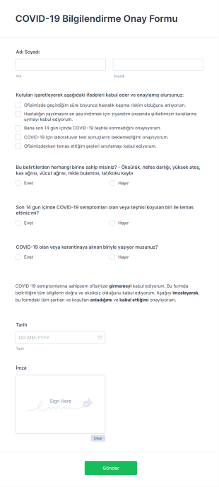 COVID 19 Bilgilendirme Onay Form Template