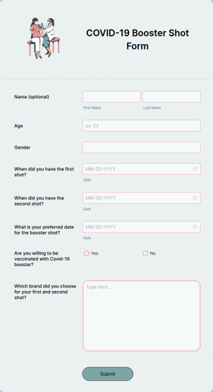 COVID 19 Booster Shot Form Template