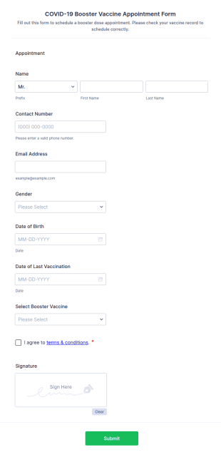 COVID 19 Booster Vaccine Appointment Form Template