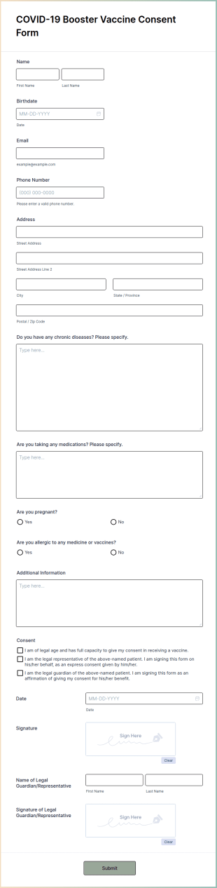 COVID 19 Booster Vaccine Consent Form Template