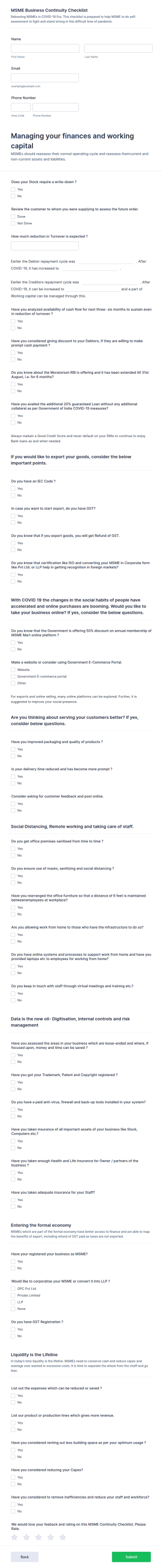 COVID 19 Business Continuity Checklist Form Template