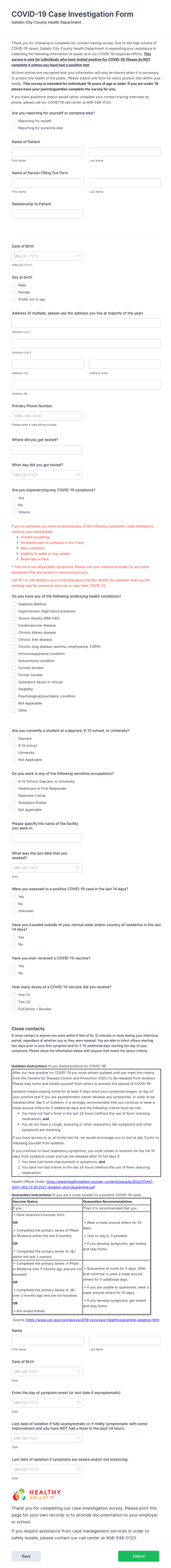 COVID 19 Case Investigation Form Template